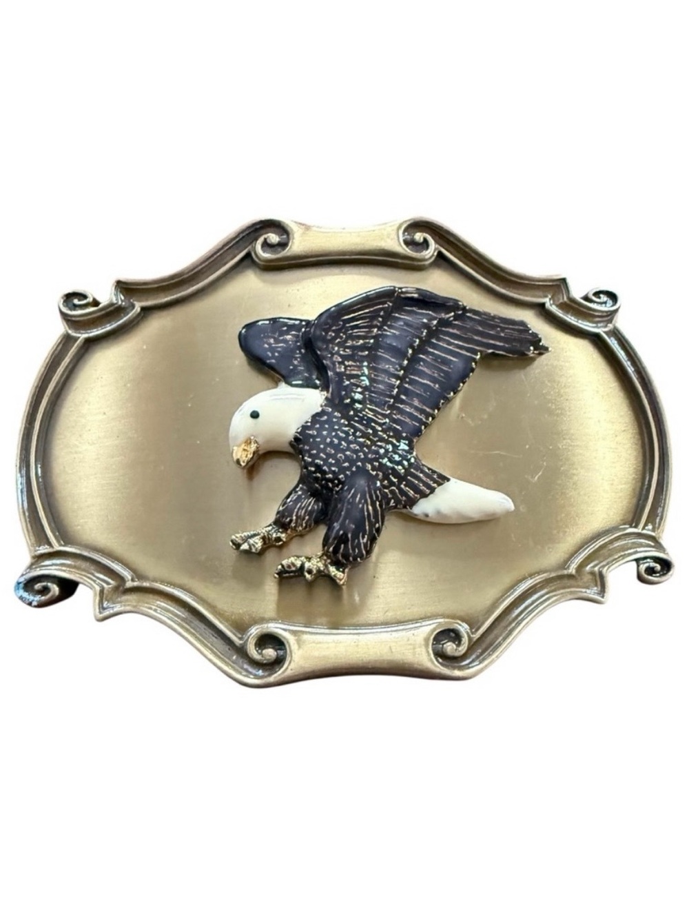 Vintage 1978 Bald Eagle Brass Belt Buckle Raintree Made in USA